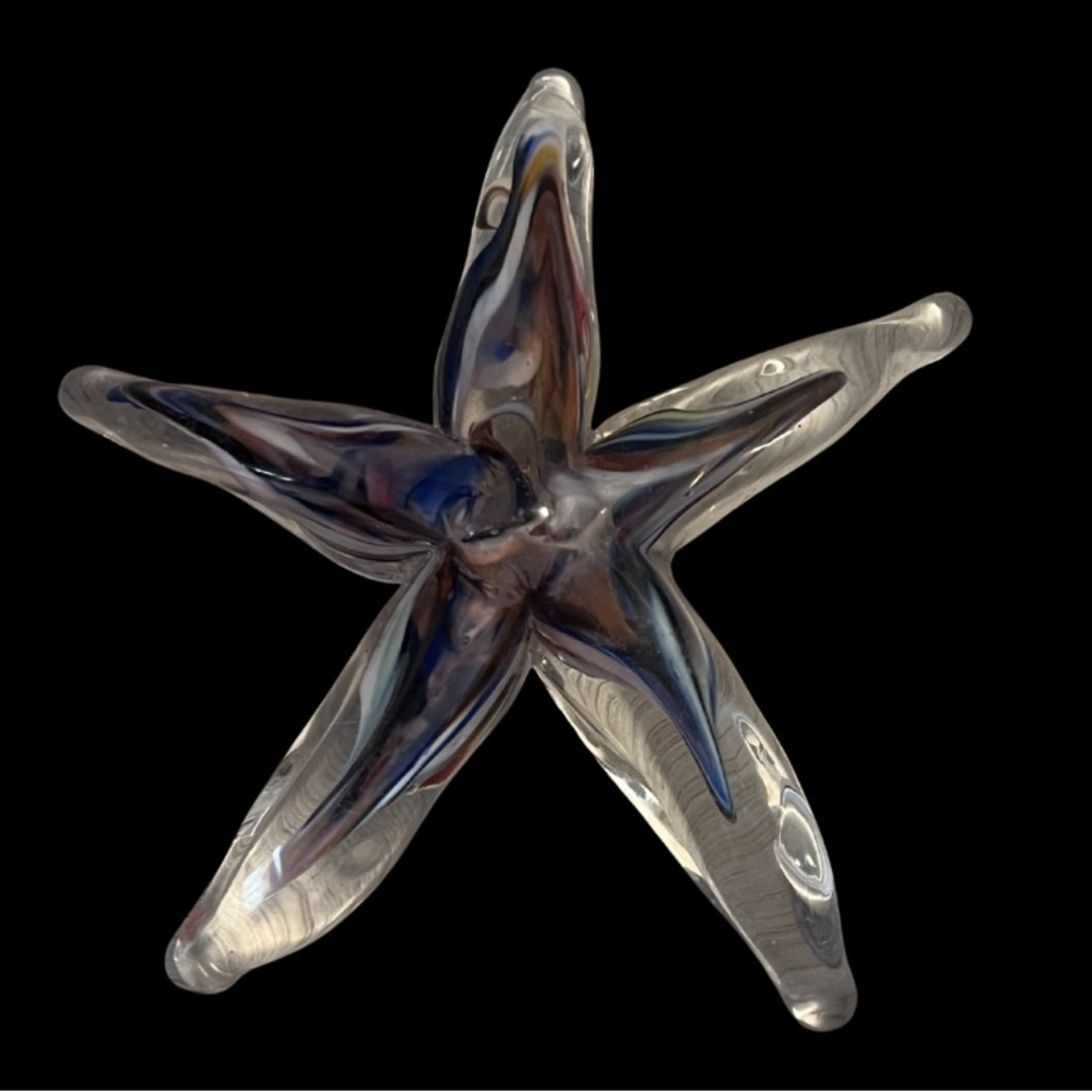 Hand Blown Art Glass Blue Starfish Decor Paperweight